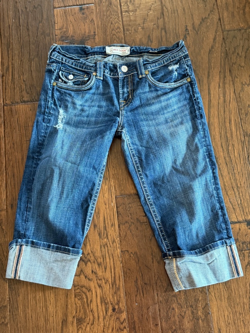 Mek Dark Blue Cropped Cuffed Jeans